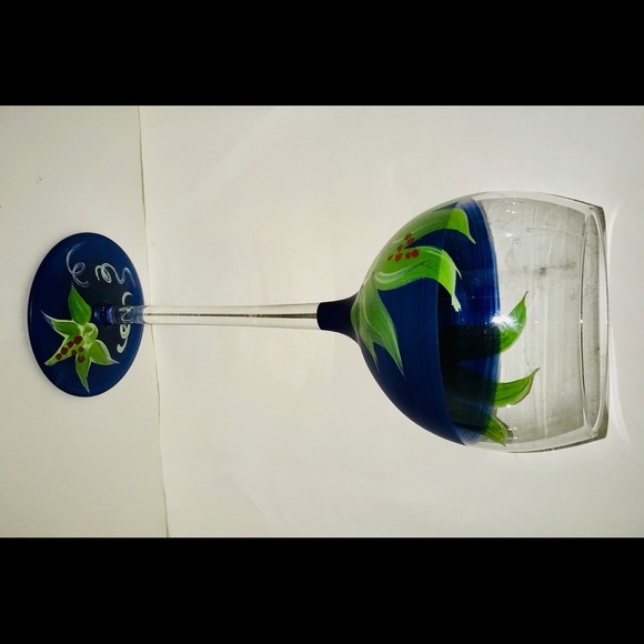 New Hand Painted Wine Goblet Water Glass Flowers